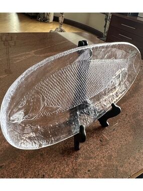 KOSTA BODA Vintage Oval Embossed Platter Serving Dish 18.5” Trout Fish Sweden